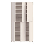White storage cabinet with multiple shelves on a white background