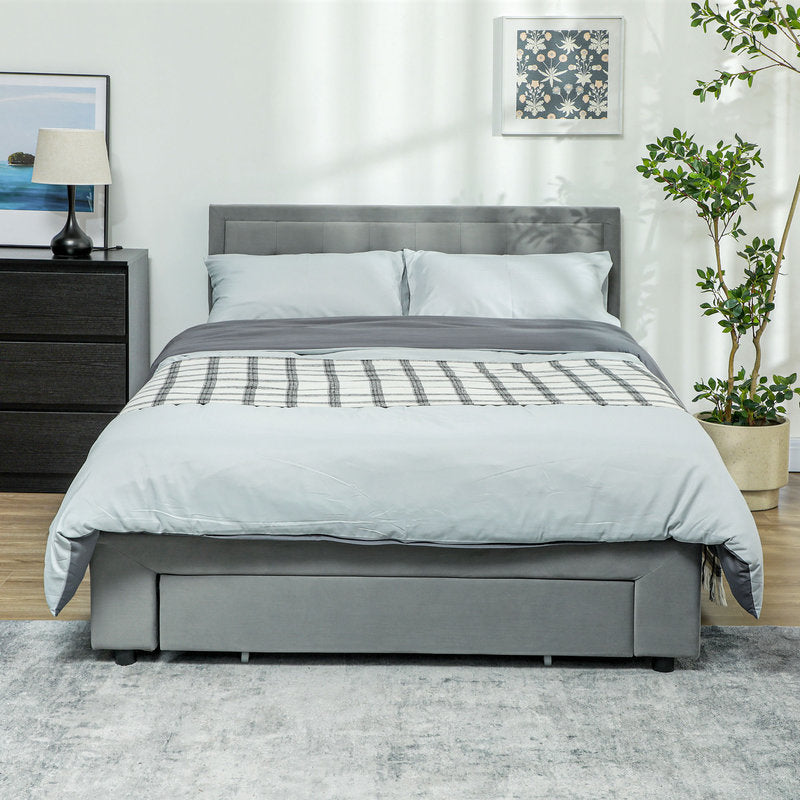 Double Ottoman Storage Bed Frame with Front Drawer – Grey Secondary image