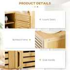 Wooden cabinet with bamboo frame and handle, featuring 'PRODUCT DETAILS' at the top.