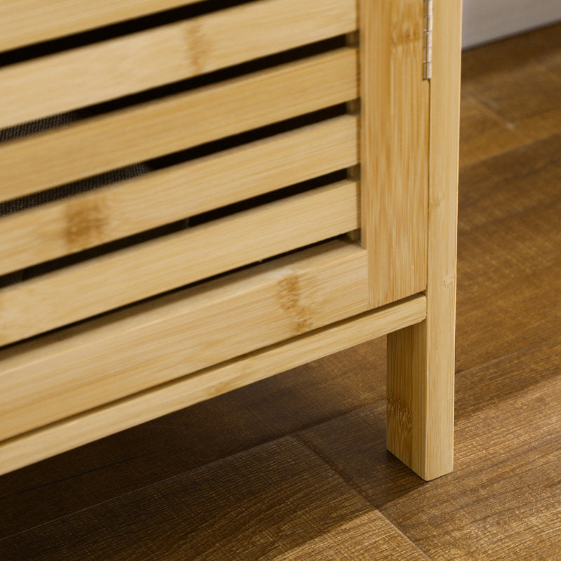 Close-up of a wooden radiator on a wooden floor