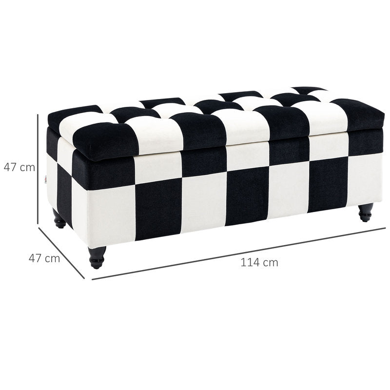 Velvet Storage Ottoman Bench with Wood Legs for Bedroom & Hallway – White & Black Secondary image