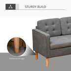 Gray sofa with rubberwood legs on a gray background, highlighting sturdy build.