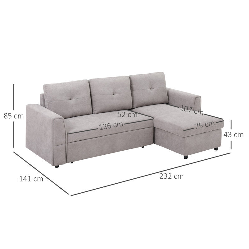 3-Seater Pull-Out Sofa Bed with Storage for Living Room – Light Grey Secondary image