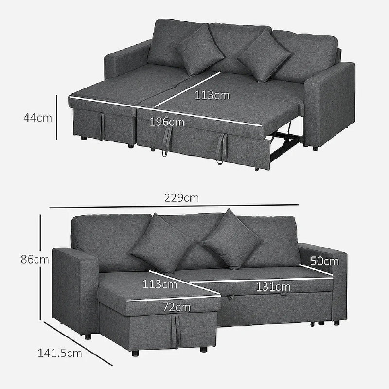3 Seater Sofa Bed with Storage - Dark Grey Secondary image