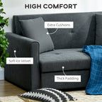 Gray sofa with features highlighted, including extra cushions, soft ice velvet, and thick padding, in a home setting.