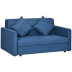 Blue sofa with two cushions on a white background