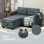 Gray sectional sofa with thick cushions, flannel-feel fabric, and a plaid blanket in a living room setting.