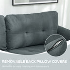 Gray sofa with removable back pillow cover feature, close-up of zipper.