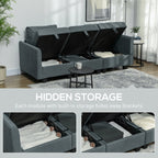 Gray sectional sofa with hidden storage compartments in a living room setting.