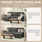 Gray sectional sofa with chaise option on a neutral background