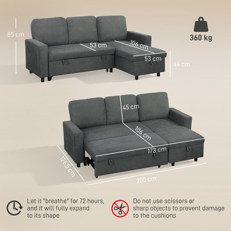 Pull-Out Sofa Bed with Storage for Living Room – Charcoal Grey Secondary image
