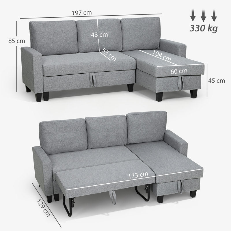 3-Seater Storage Sofa Bed for Living Room – Grey Secondary image