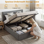 Woman organizing storage space under a bed with labeled items on top