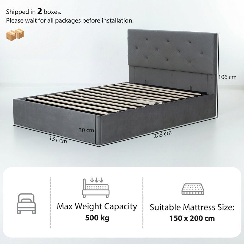 King Size Gas Lift Ottoman Bed with Upholstered Tufted Headboard – Storage Secondary image