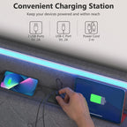 Convenient charging station with two devices being charged, labeled ports, and text about convenience.