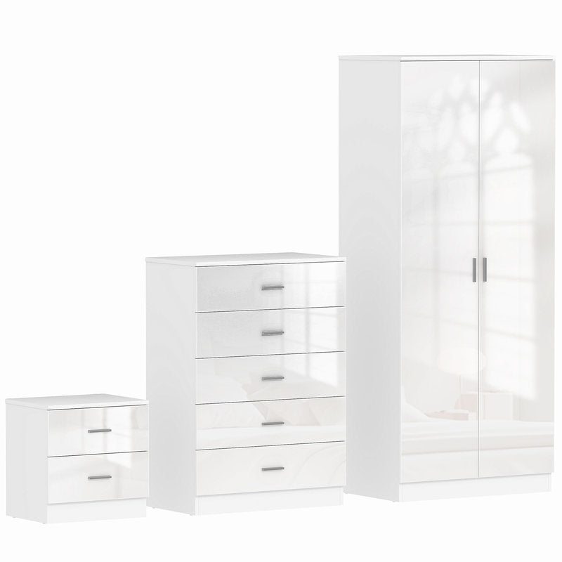 White bedroom furniture set with a wardrobe and chest of drawers on a white background Main image