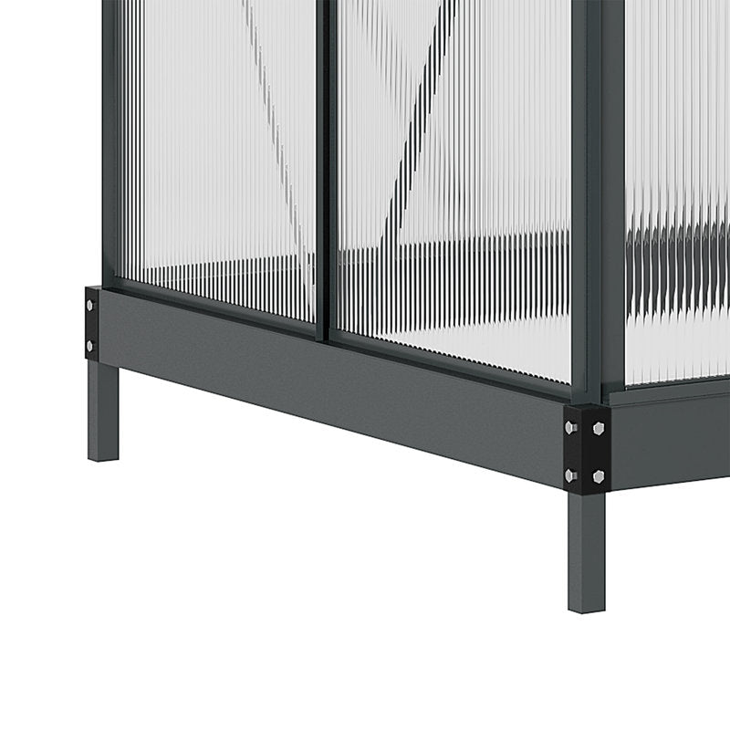 Metal frame with glass panels on a white background