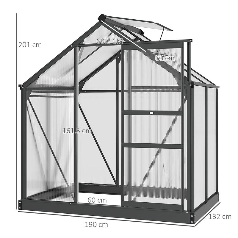 6x4ft Walk-In Polycarbonate Greenhouse with Slide Door & Aluminium Frame – Grey Secondary image