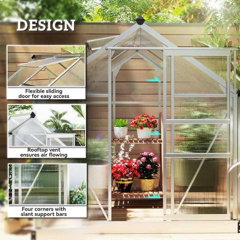6x6ft Polycarbonate Walk-In Greenhouse – Clear Secondary image