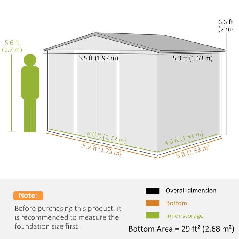 6.5 x 5ft Metal Garden Shed, House Hut Gardening Tool Storage with Ventilations, Sliding Door, Sloped Roof for Garden, Patio, Brown Secondary image