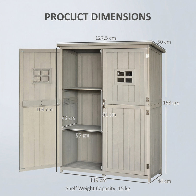 Wooden Garden Storage Shed with Double Doors & Windows – Grey Secondary image