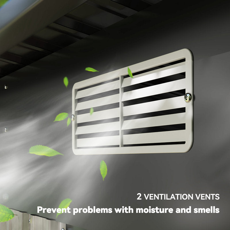 Ventilation vents on a ceiling with green leaves and text indicating their function.