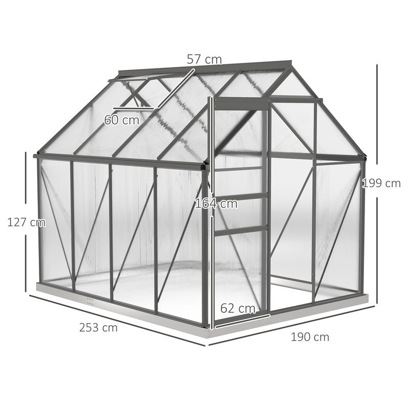 6x8ft Walk-In Polycarbonate Greenhouse – Dark Grey Secondary image