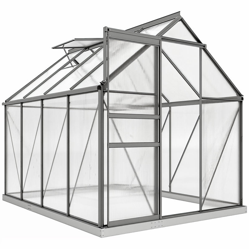 Glass greenhouse with metal frame on a white background