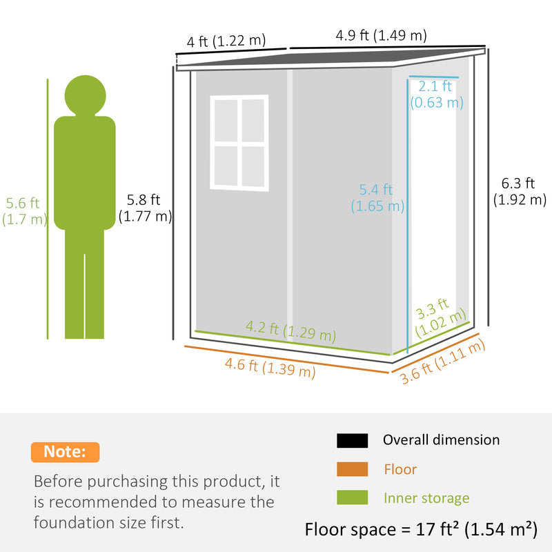 Measurement chart of a small room with dimensions labeled, including a person for scale.