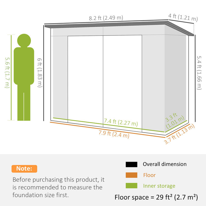3.7x7.9ft Galvanised Steel Garden Shed with Latched Door & Padlock – Grey Secondary image