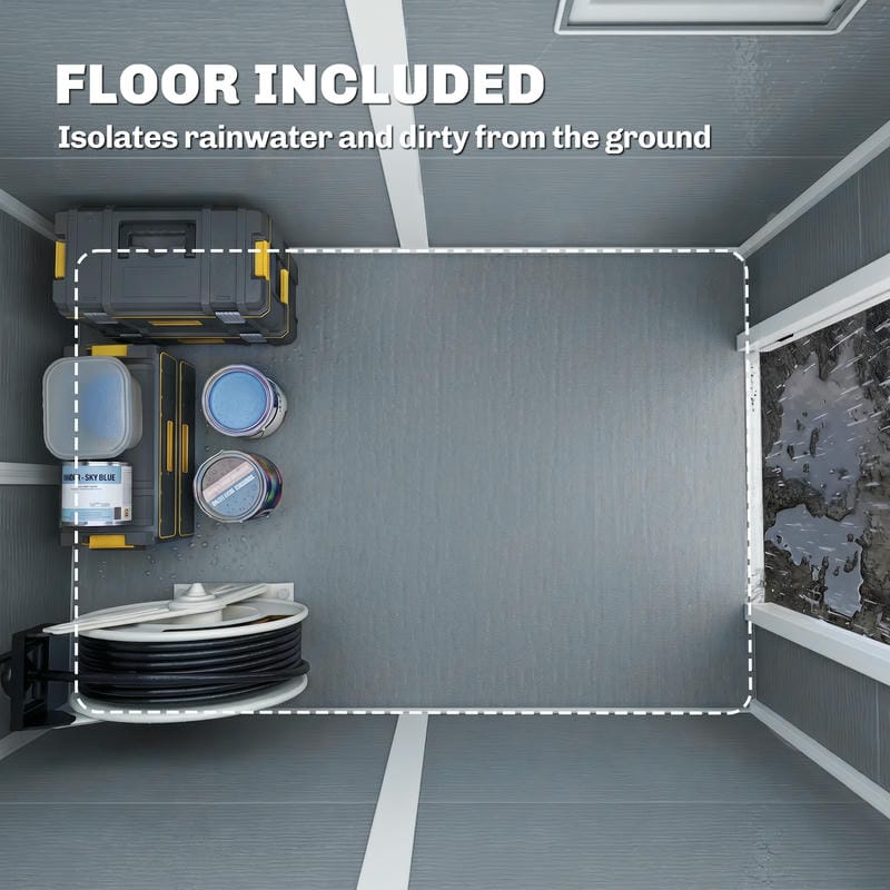 Diagram showing a floor included feature isolating rainwater and dirt from the ground.
