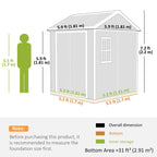 Measurement chart of a storage shed with dimensions labeled