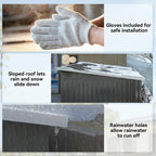 Galvanised steel shed roof drainage holes and installation gloves included for safe assembly