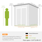 Measurement chart of a small building with dimensions and a person for scale.