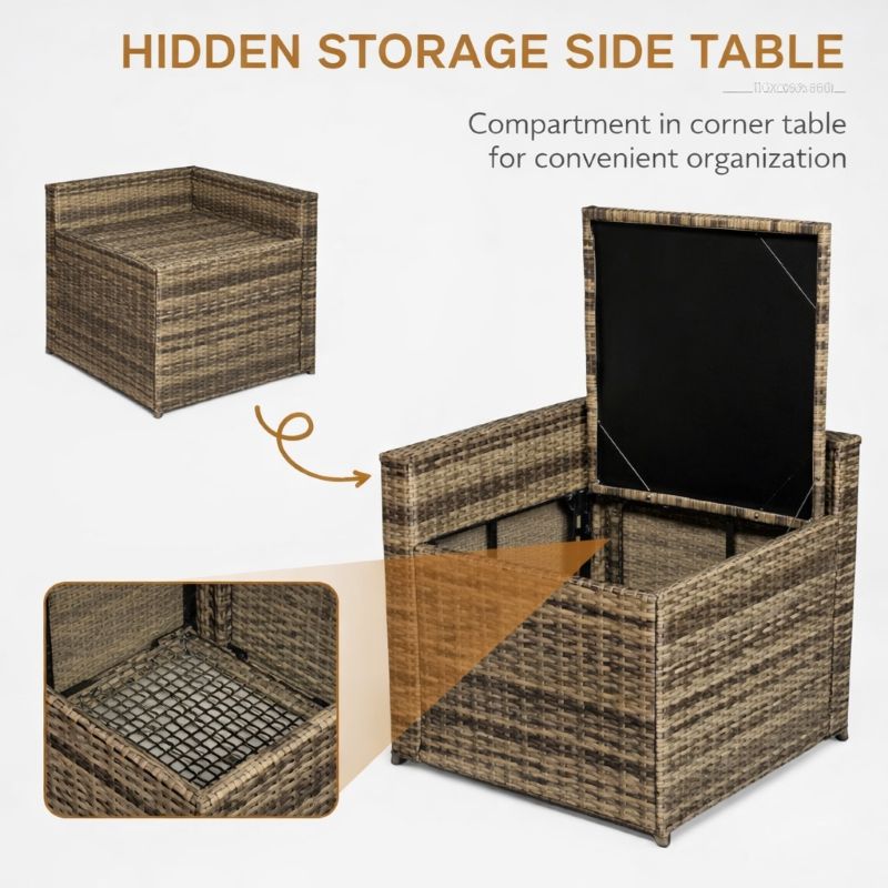 Wicker side table with hidden storage compartment on a white background