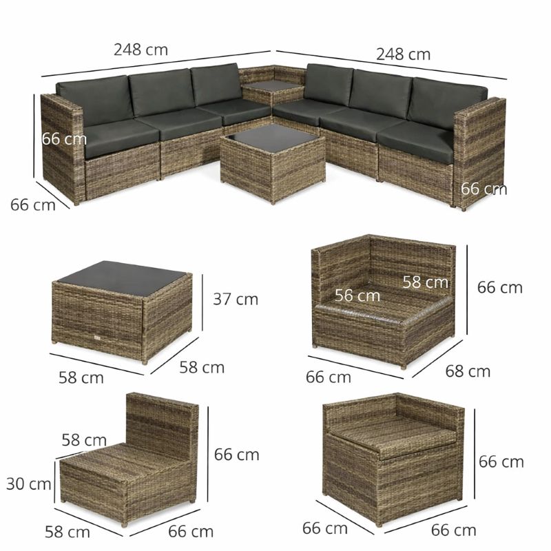 8-Piece PE Rattan Corner Sofa Set with Glass Coffee Table & Storage – Mixed Brown Secondary image