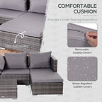 Gray outdoor furniture set with cushions, emphasizing comfort and durability.
