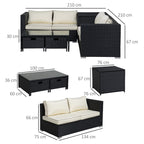 Outdoor furniture set with dimensions labeled on a white background
