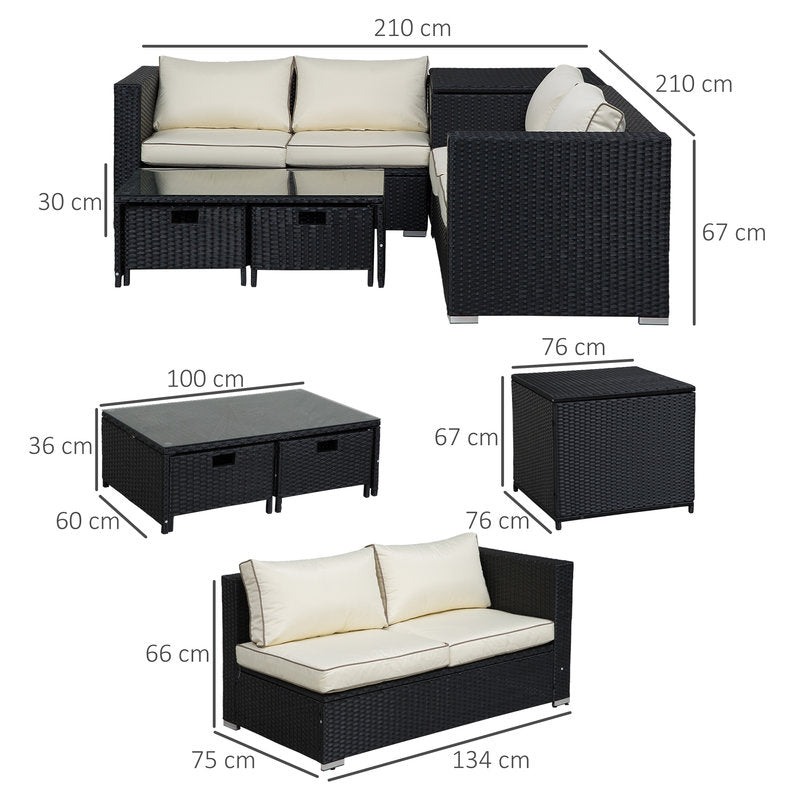 Outdoor furniture set with dimensions labeled on a white background