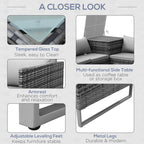 Product features of a outdoor furniture set with text labels on a gray background