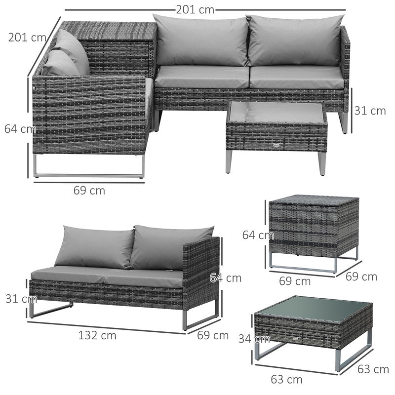 4-Piece Rattan Corner Garden Sofa Set with Storage & Cushions – Mixed Grey Secondary image