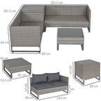 Outdoor furniture set with dimensions on a white background
