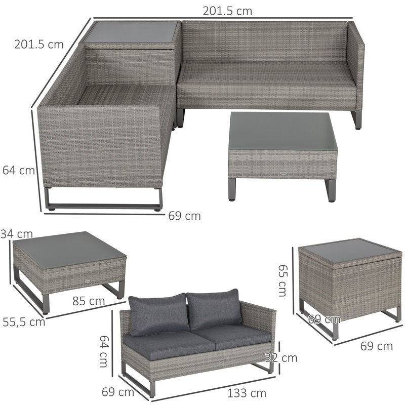 Outdoor furniture set with dimensions on a white background