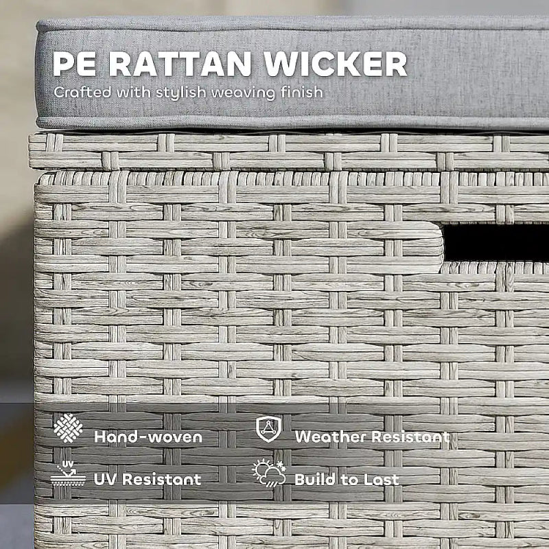 PE rattan wicker furniture with text highlighting features