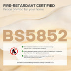 Fire-retardant certified label with BS5852 on a beige background