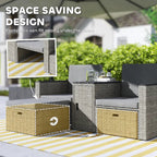 Outdoor furniture set with space-saving footstools on a patio