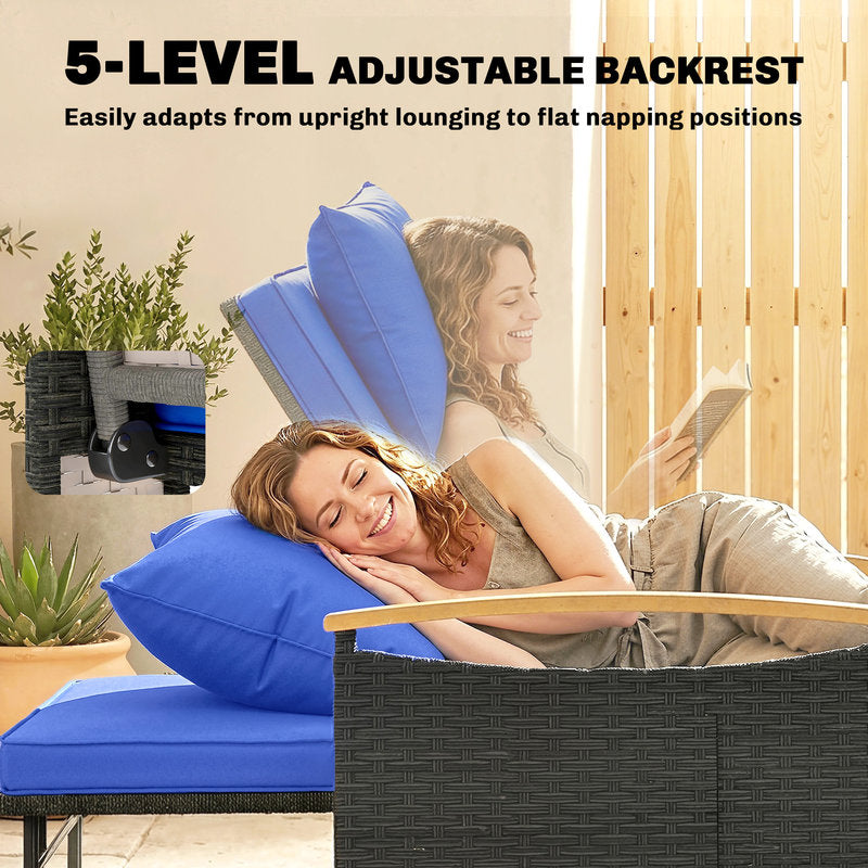 Two women relaxing on a lounge chair with a 5-level adjustable backrest in a home setting.