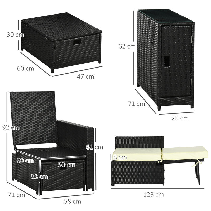 5-Piece PE Rattan Sun Lounger Set with Storage Side Table & Footstools – Black Secondary image