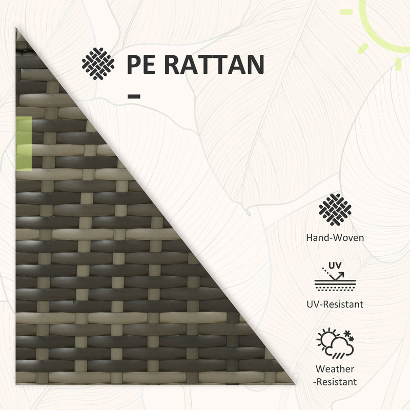 PE Rattan material with woven pattern and product features on a white background