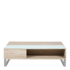 Wooden coffee table with a light finish on a white background